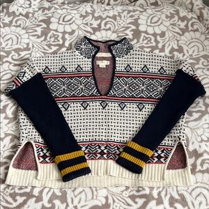 Maeve Navy and Cream V-Neck Sweater